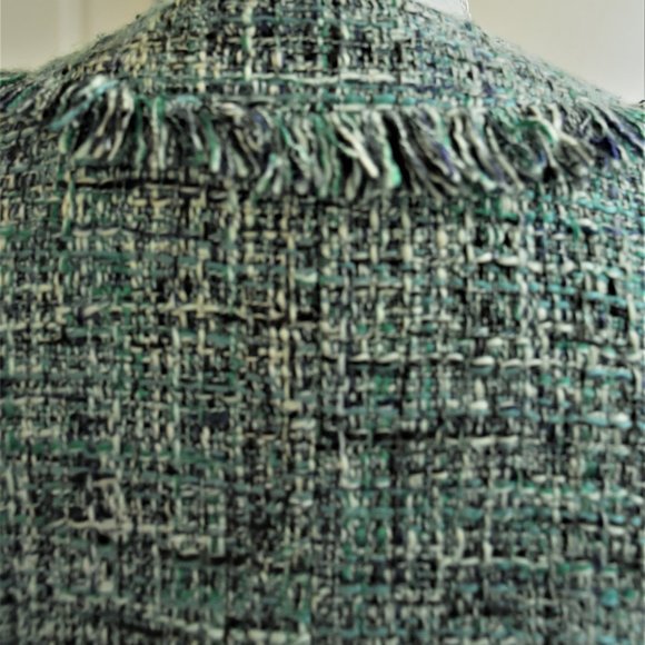 Green Chanel-style zip jacket with fringe detailing by INC. Size 10/ - Picture 2 of 9